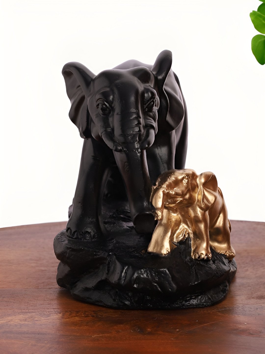 INTERNATIONAL GIFT Mother and Baby Elephant Black Polyresin Natural Living Room Small Showpiece - 5 Inches
