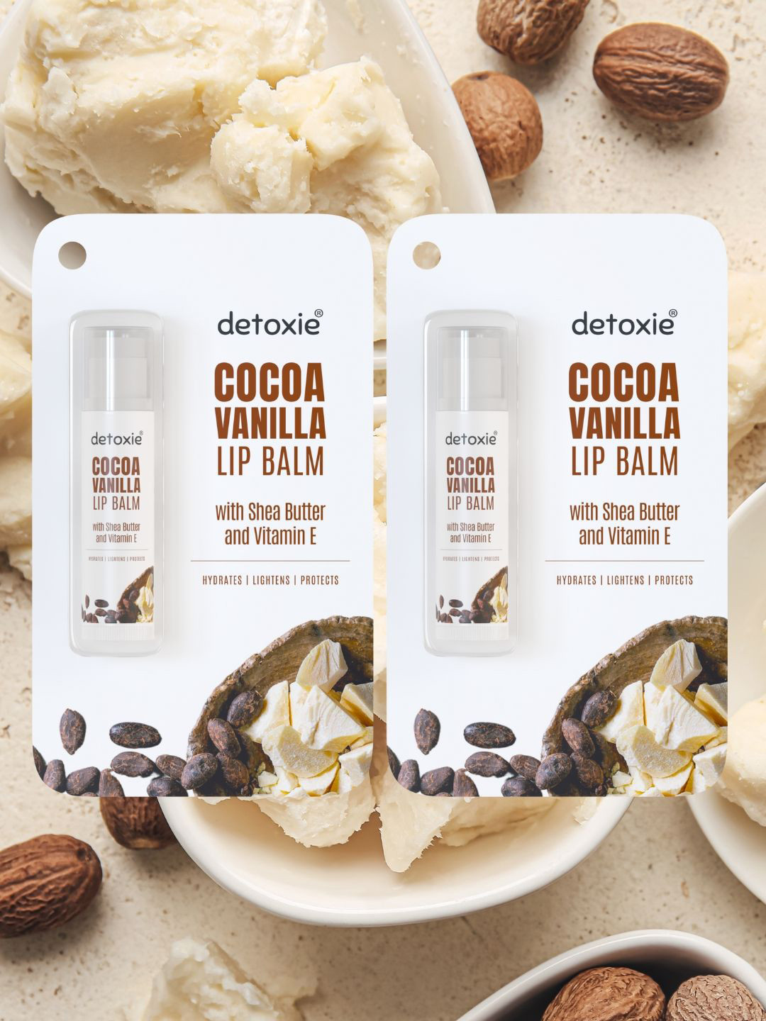 Detoxie Set Of 2 Cocoa Vanilla Lip Balm With Vitamin E & Shea Butter - 4.5 g Each