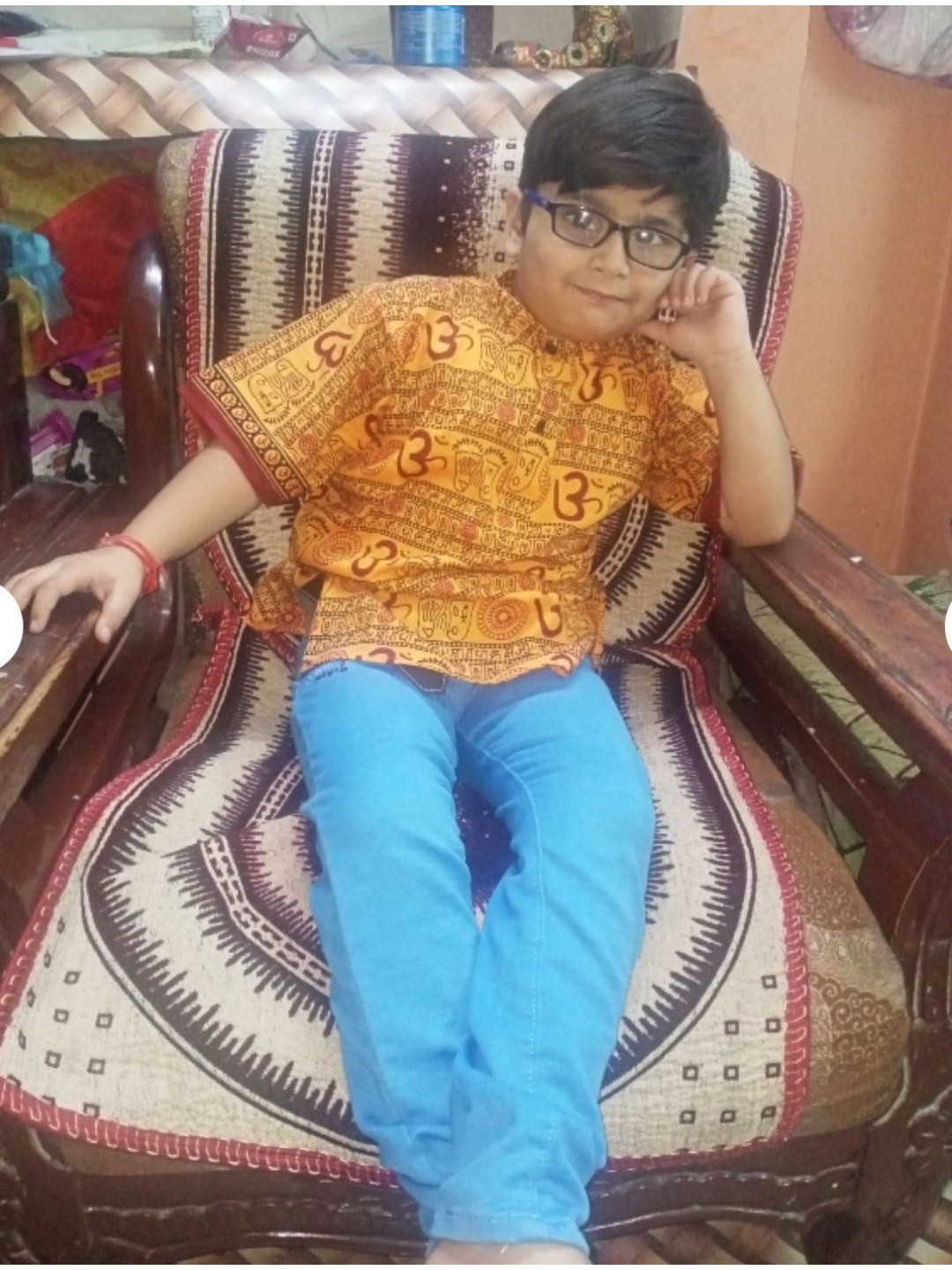 PK HUB Om Printed Band Collar Short Cotton Kurta