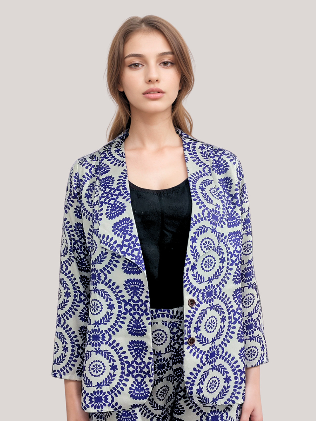 FIMS Printed Single Breasted Double Button Blazers