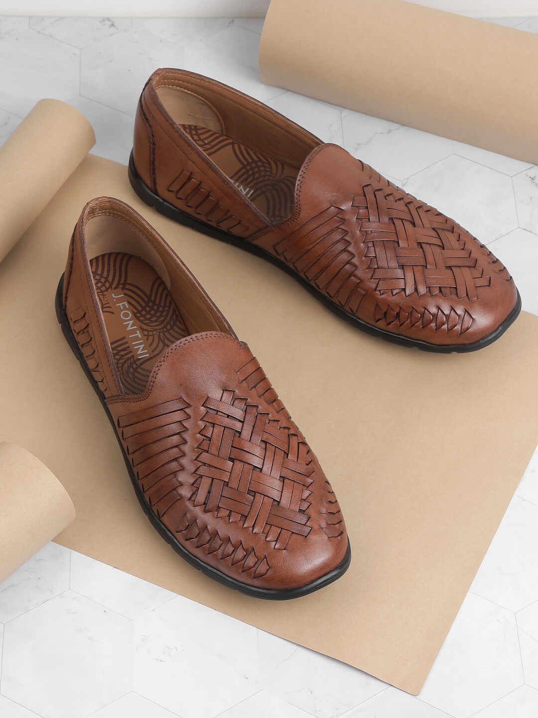 J.FONTINI Men Woven Design Leather Slip-On Sneakers