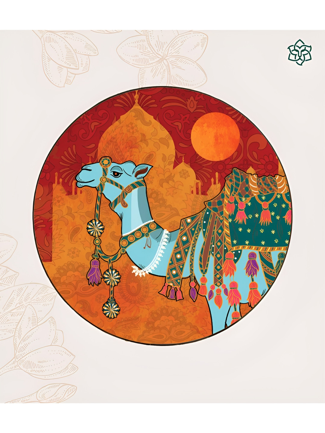 MAATIR DESIGNS Taj Mahal Camel Wood Glossy Hanging Hall Wall Plates-10In