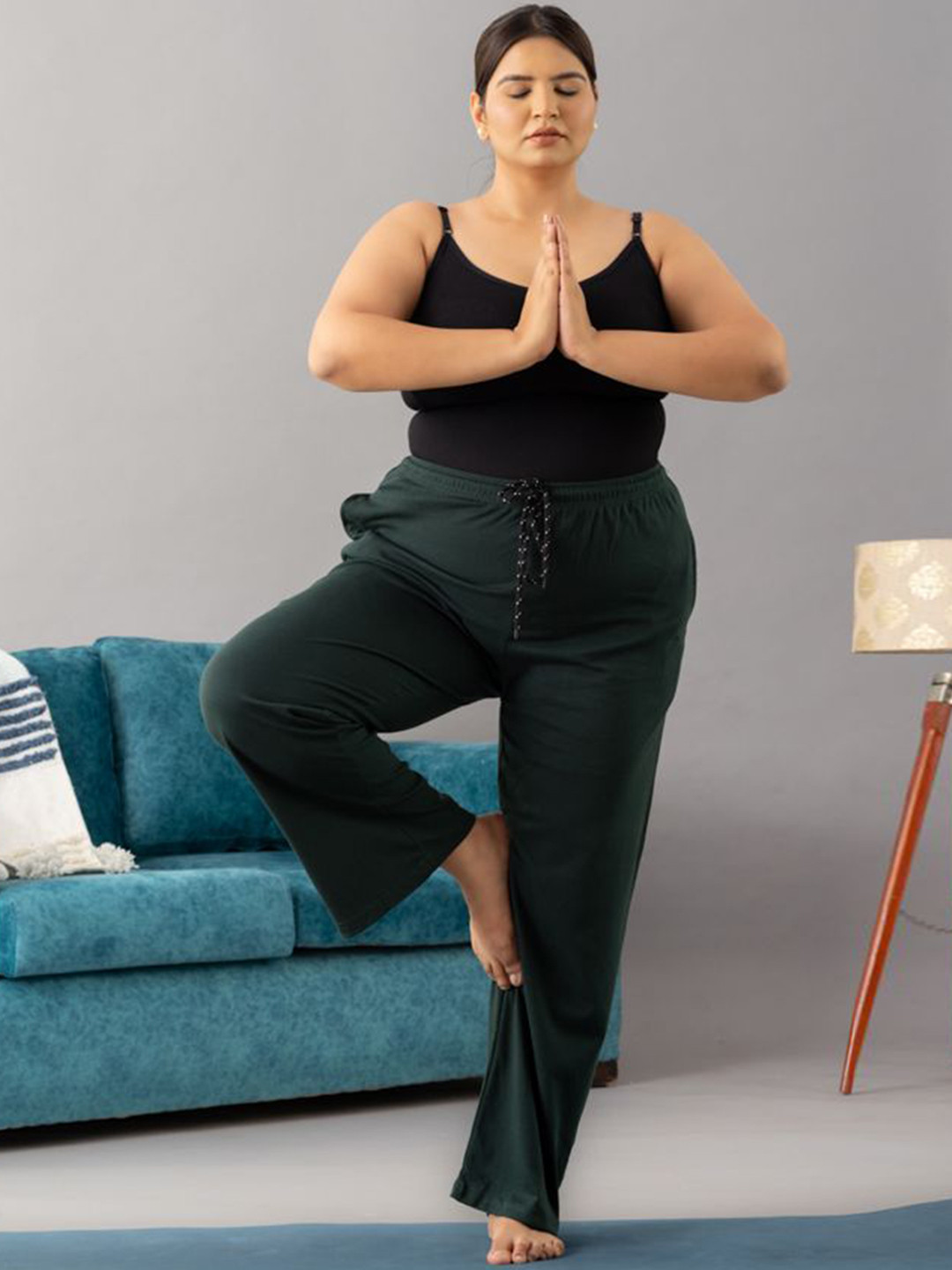 CUPID Women Plus Size High-Rise Cotton Lounge Pants