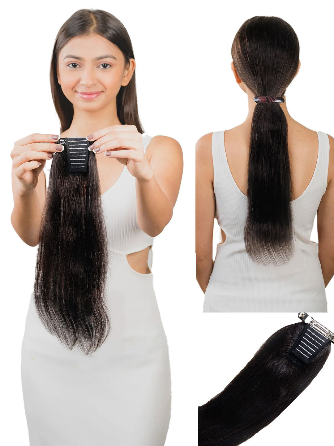 HAIR ORIGINALS Clip-In Straight Ponytail Hair Extension - Jet Black -  16 inch