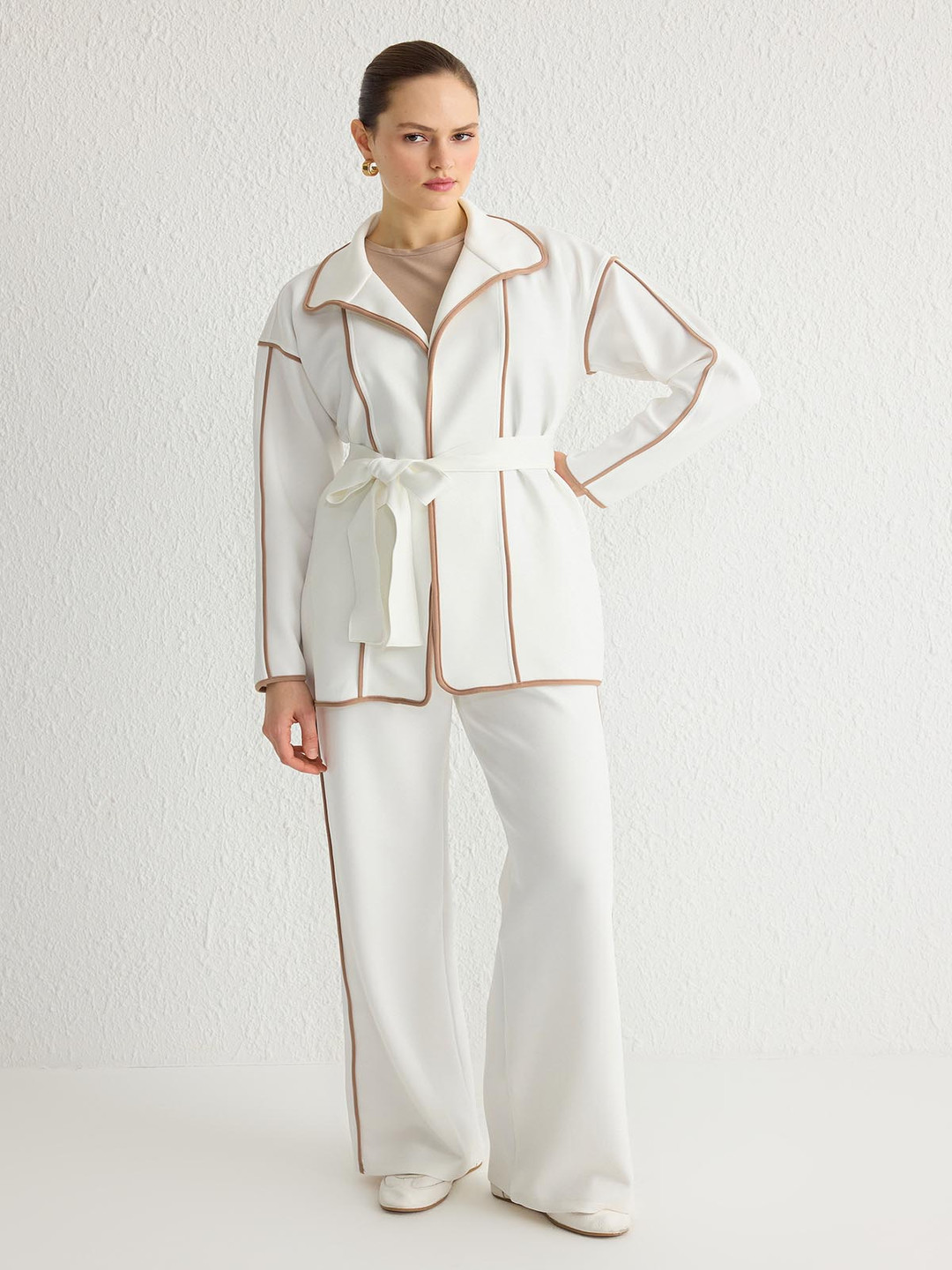 Trendyol Shirt Collar Coat And Trouser With Belt