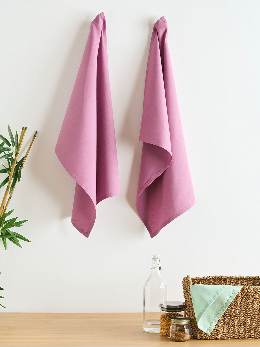 SKANDA FAB Lilac Purple 2 Pieces Pure Cotton Kitchen Towels
