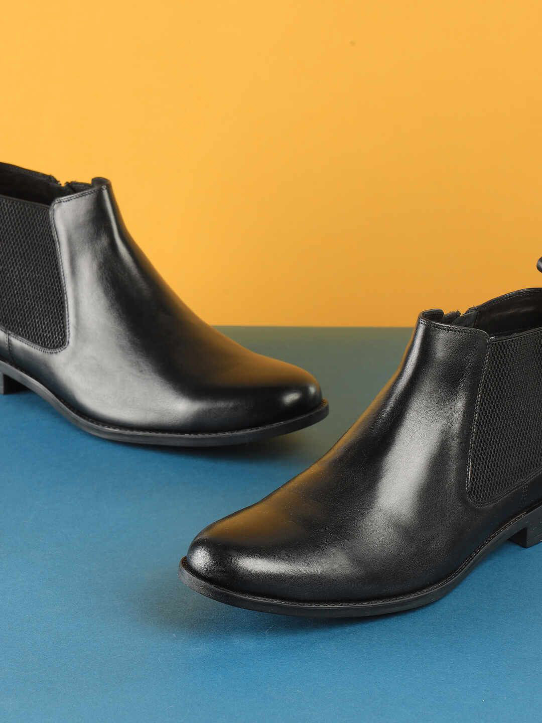 Mochi Men Leather Round Toe Ankle Boots