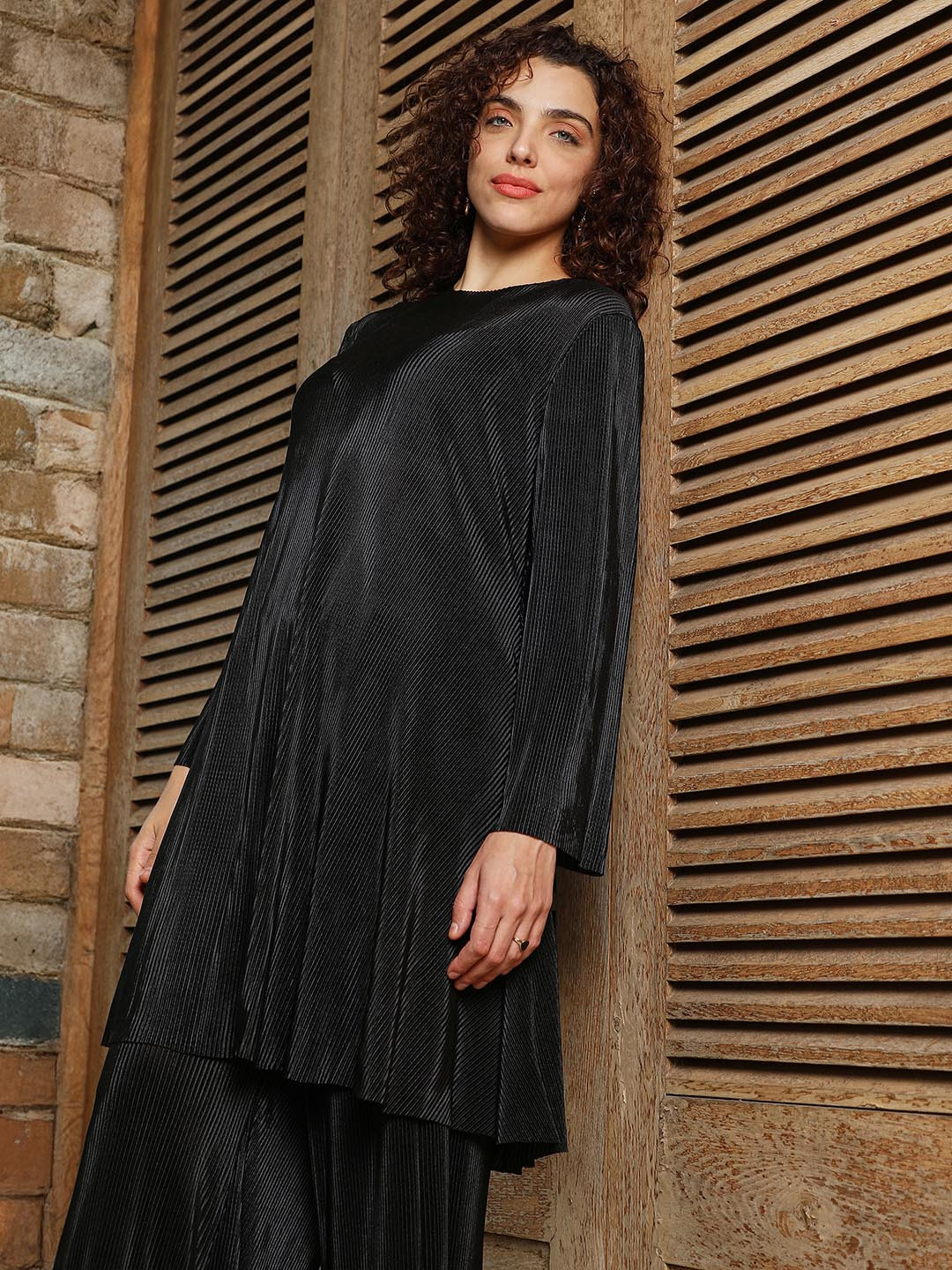 QISSA Boat Neck Striped A-Line Kurta with Trousers