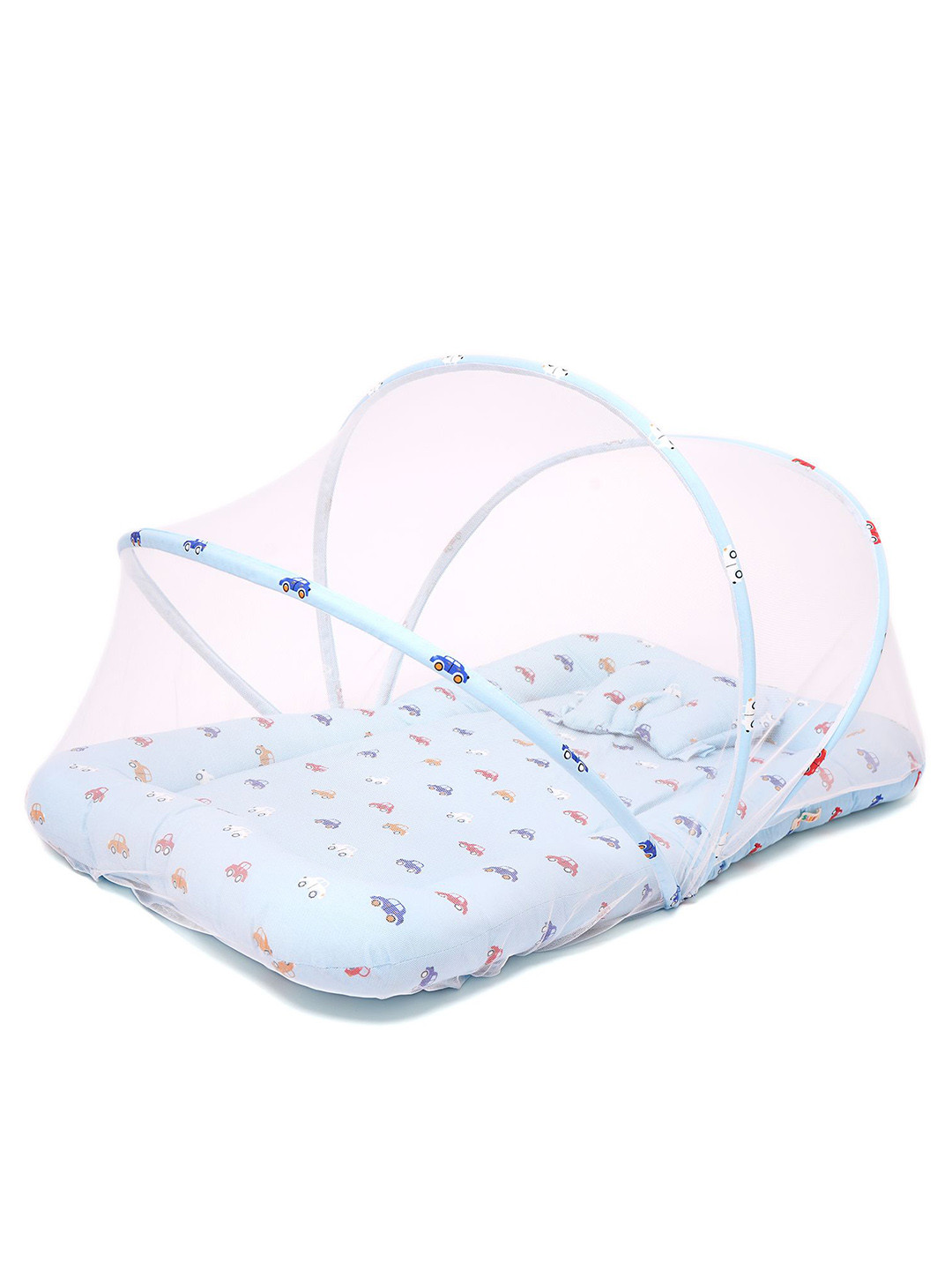 TIDY SLEEP Kids Blue & Red Printed Pure Cotton Baby Bed Set With Mosquito Net
