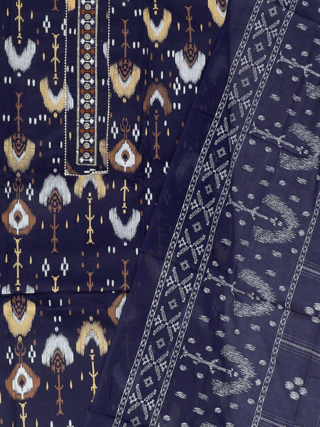 Jensuits Ethnic Motifs Ikat Printed Gotta Patti Unstitched Dress Material