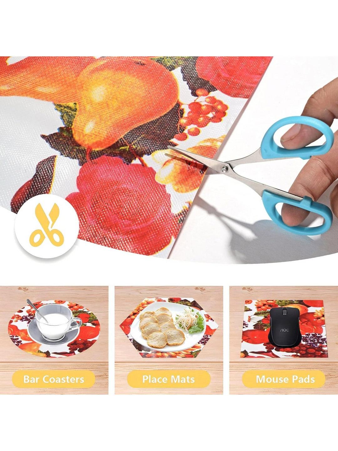 REVEXO White & Orange-Colored Printed Reusable Kitchen Shelf Liner