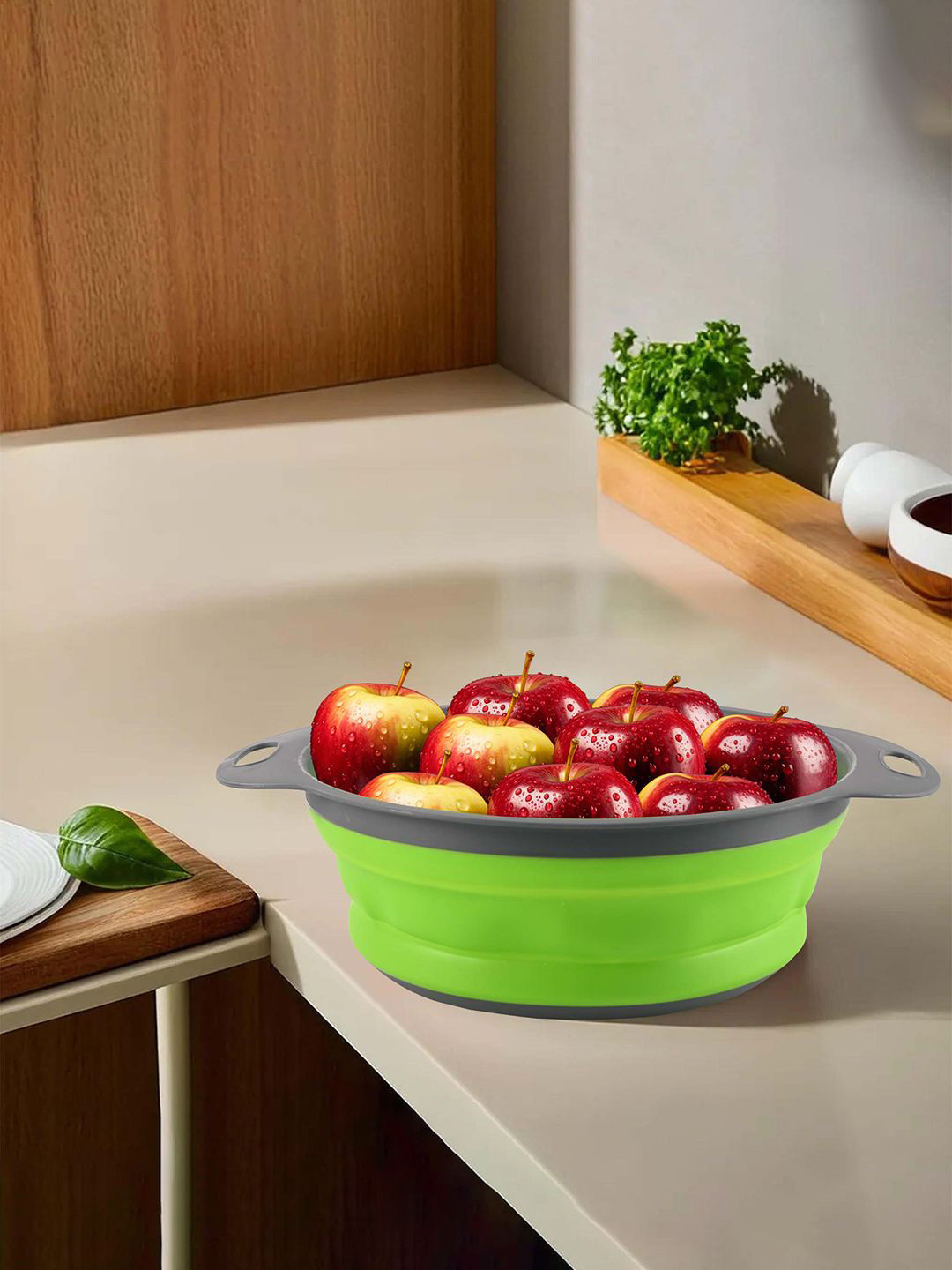 Kuber Industries Unisex Durable & Lightweight Silicon Kitchen Strainer With Handle Green