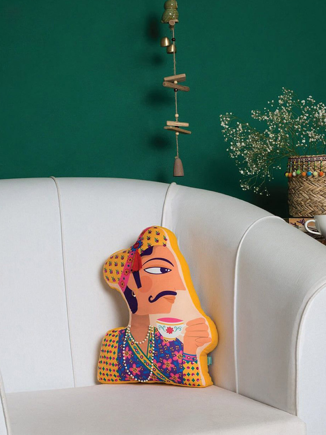 Chumbak Yellow & Blue Printed Royal Raja Shaped Pre-Filled Cushion