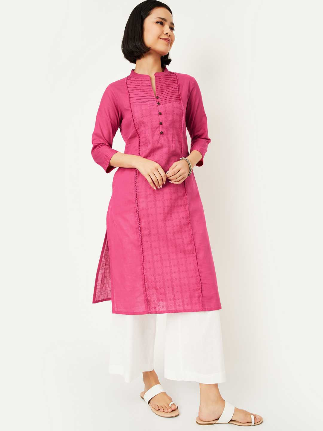 max Mandarin Collar Panelled Straight Kurta