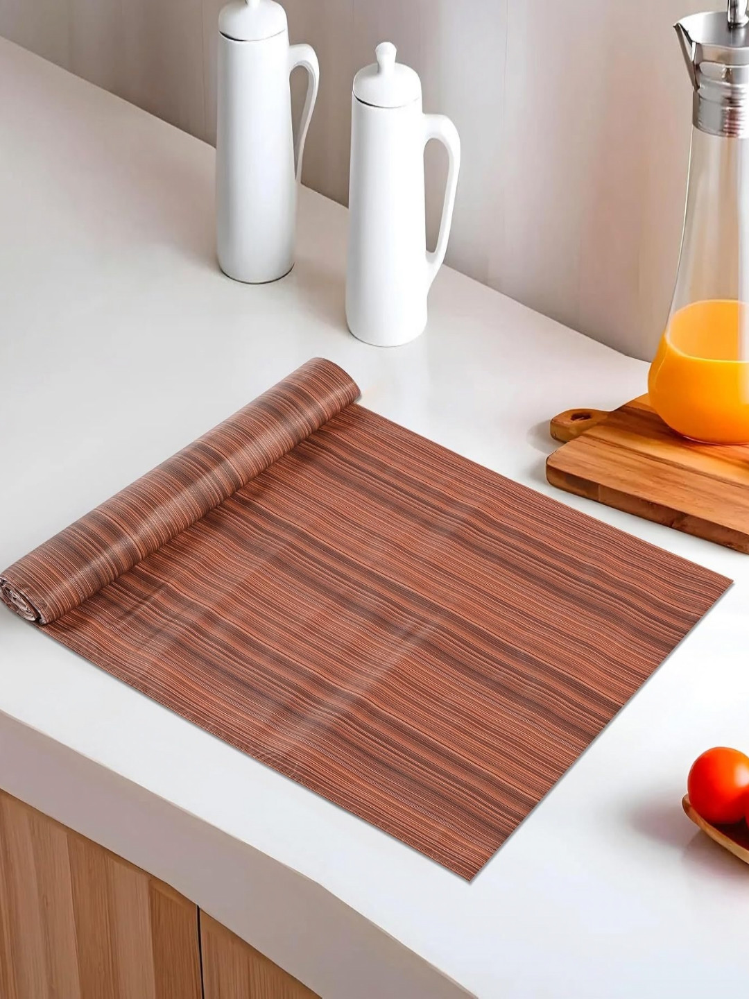 REVEXO Brown and Black Striped Reusable Kitchen Shelf Liner