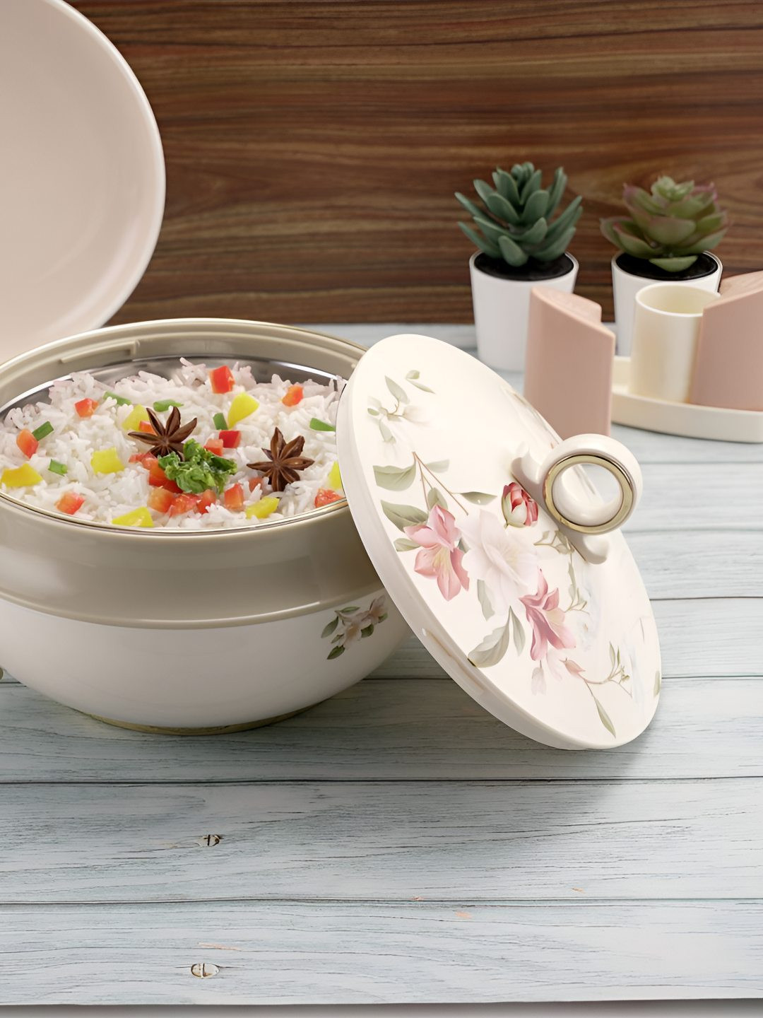 Nayasa Bloom Green Floral Print Insulated Inner Steel Casserole 2000ML