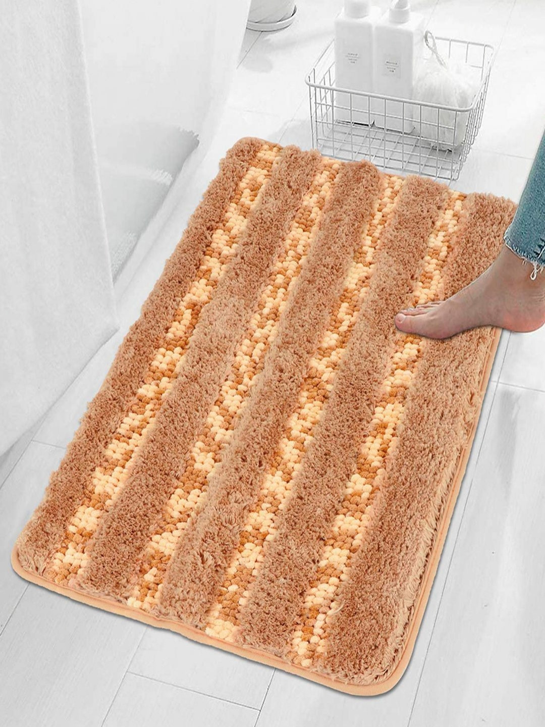 HOKIPO Brown Large 50x80cm Soft Microfiber Bath Mats For Bathroom AR-3478-BR