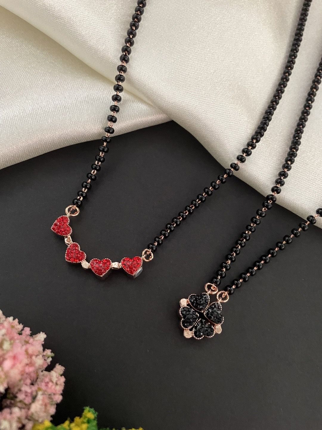 Digital Dress Room Rose Gold-Plated Reversible Sparkle Heart Mangalsutra