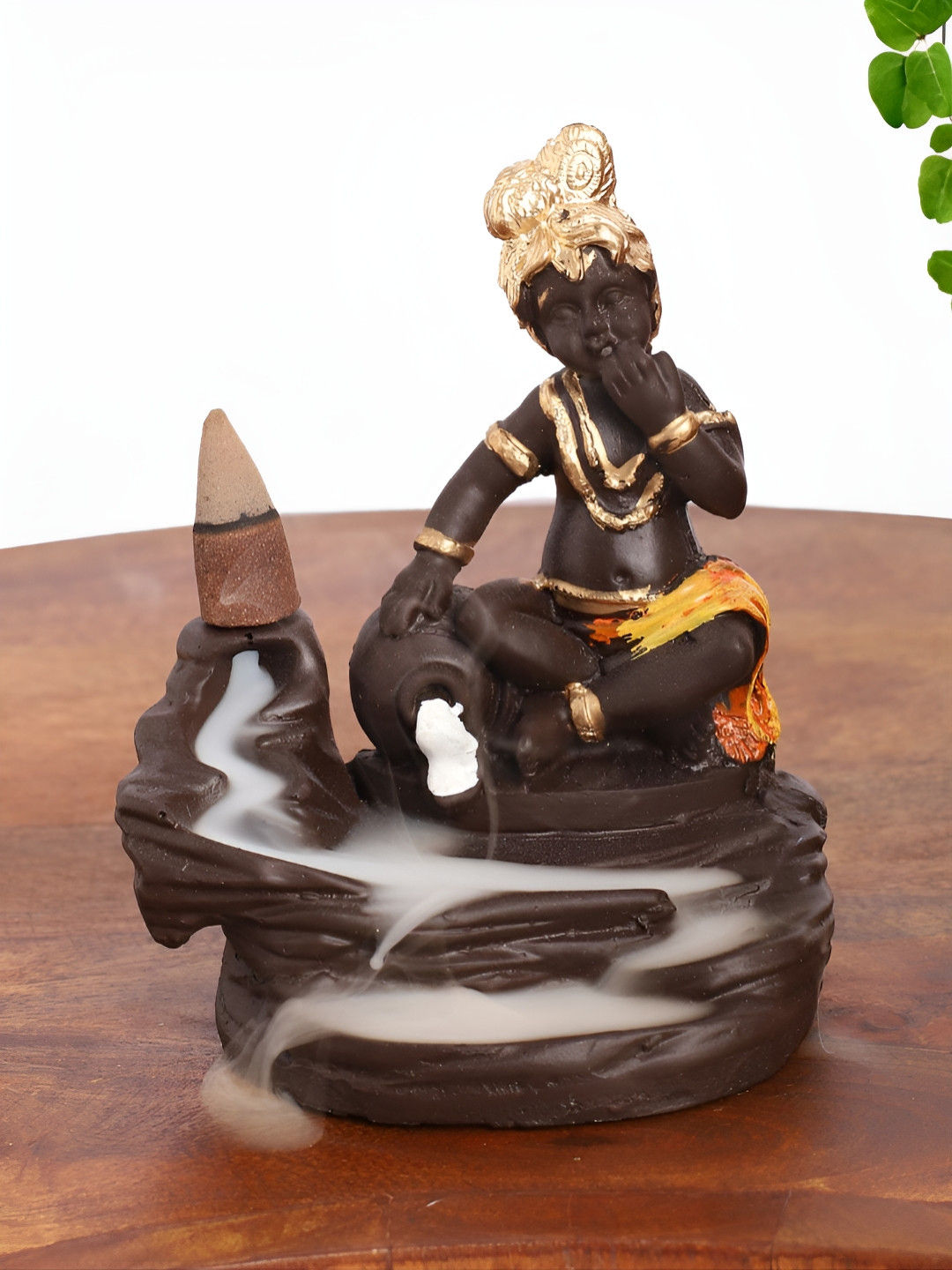 INTERNATIONAL GIFT Makhan Chor Laddu Gopal Brown Polyresin Glossy Prayer Room Fountain Small Showpiece - 4.5 Inches