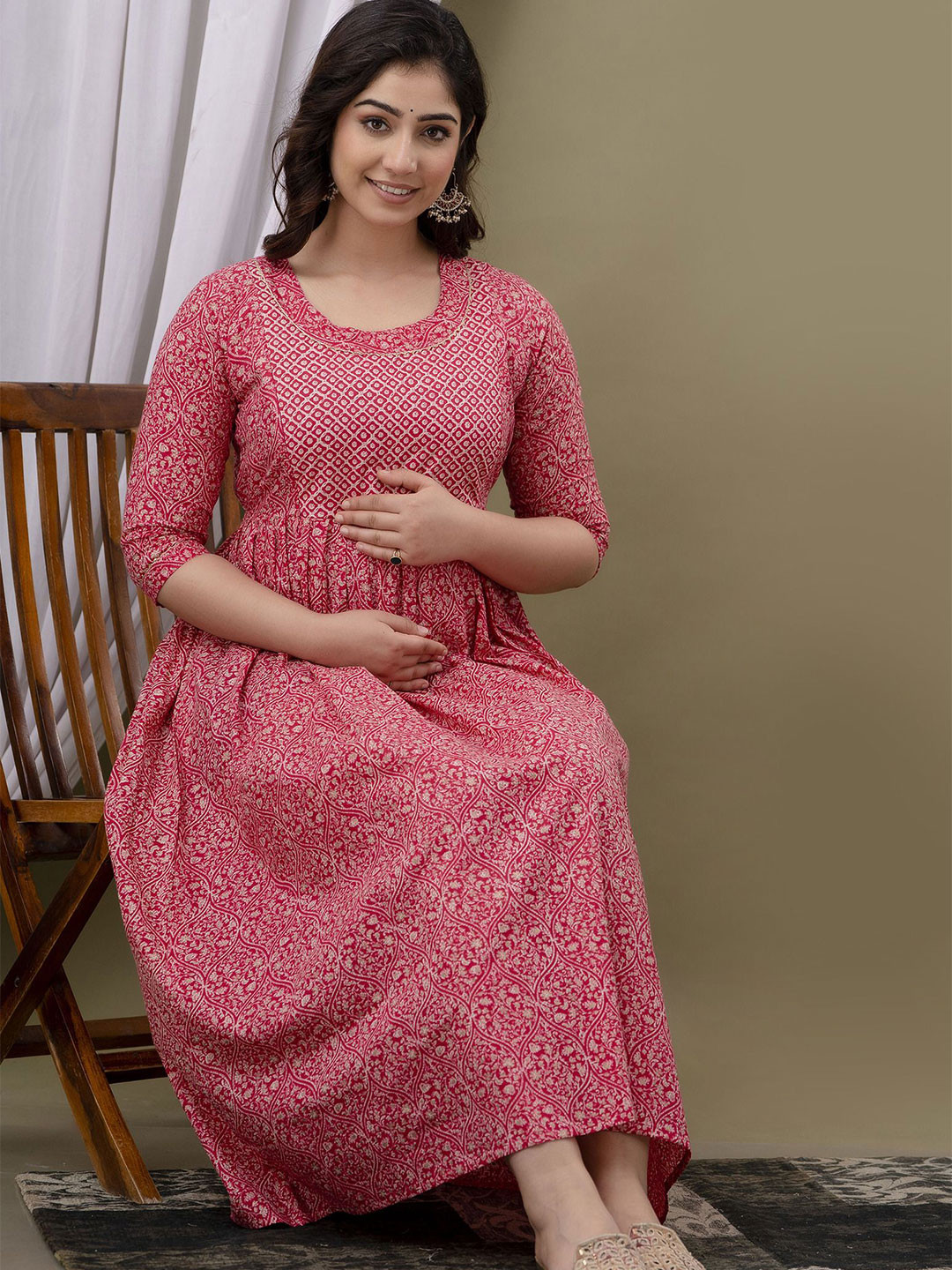FEMARY Floral Print Maternity Maxi Dress
