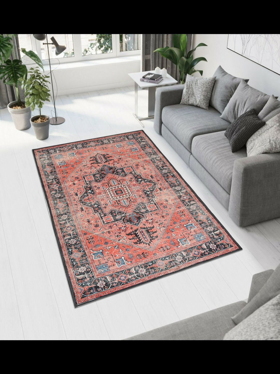 MAA HOME CONCEPT Peach-Coloured Ethnic Motifs Anti-Skid Woollen Carpet