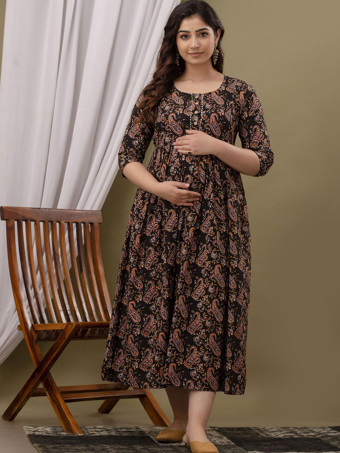 FEMARY Floral Print Maternity Maxi Dress