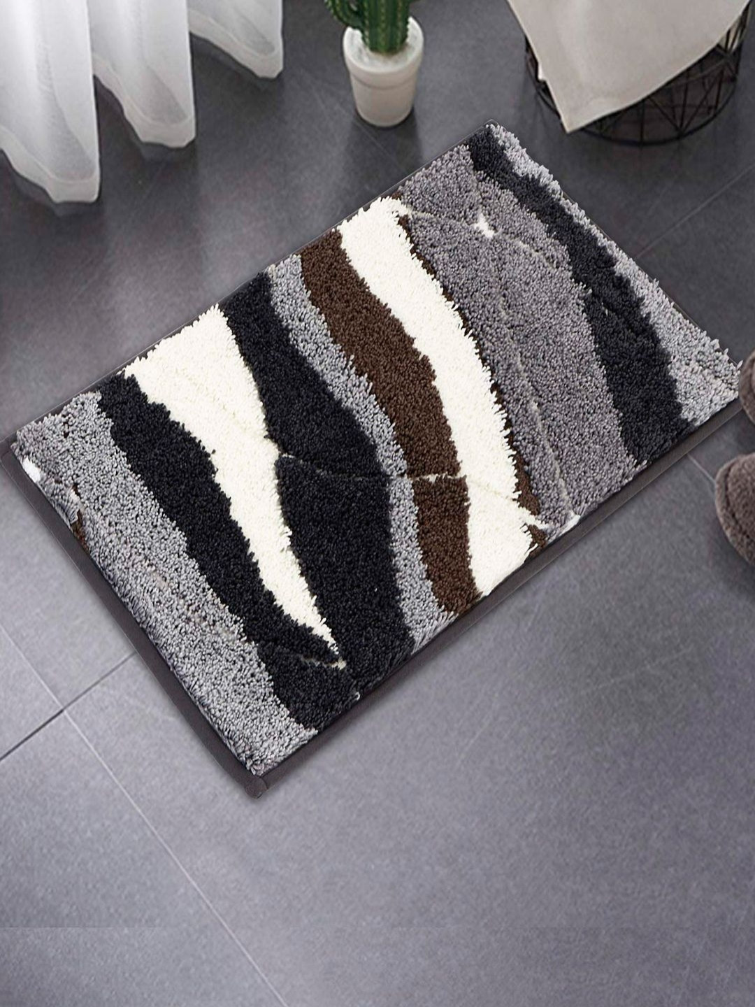 HOKIPO Grey & Black Abstract Microfibre 2800 GSM Bath Rug