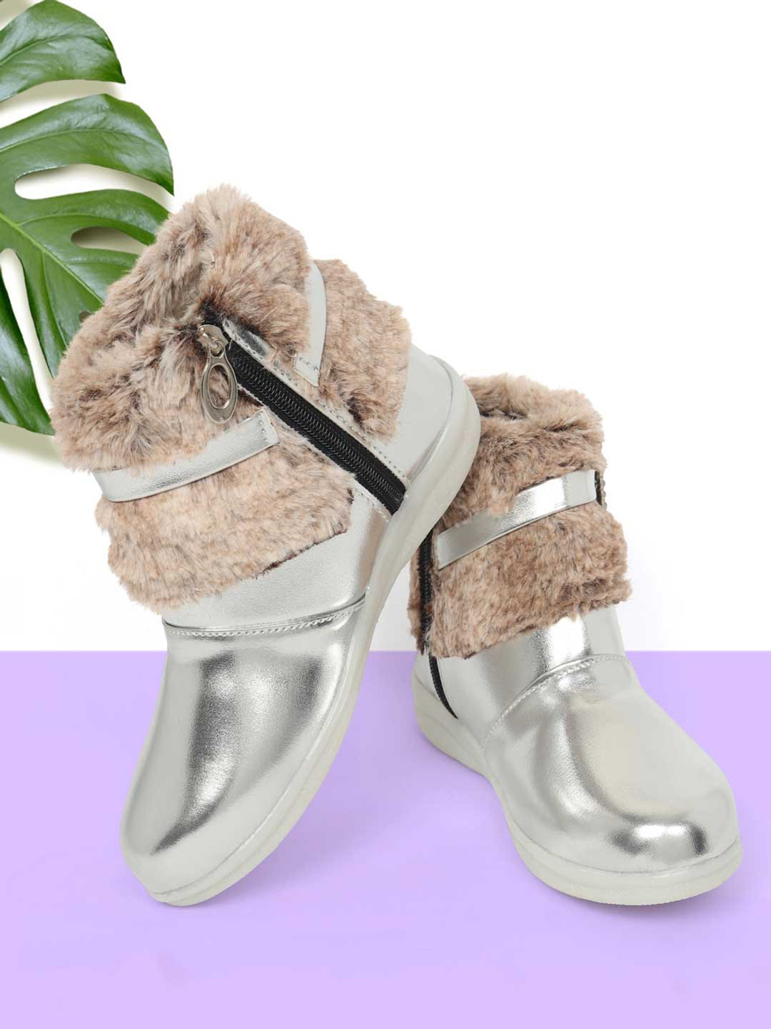 BAESD Girls Mid Top Winter Boots With LED Light