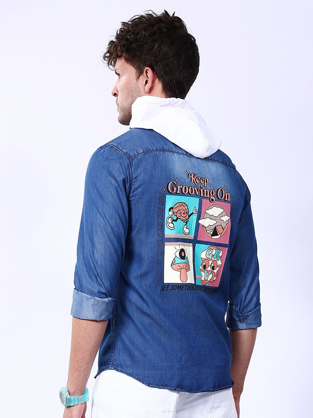 The Indian Garage Co Slim Fit Graphic Printed Hooded Street Wear Shirt