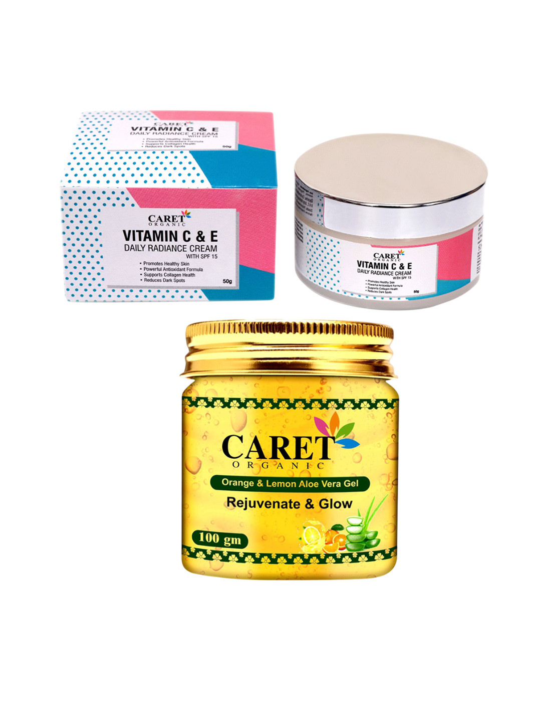 CARET ORGANIC Set Of 2 Vitamin E Radiance Cream - 50 g & Vitamin C Orange Gel- 100 g