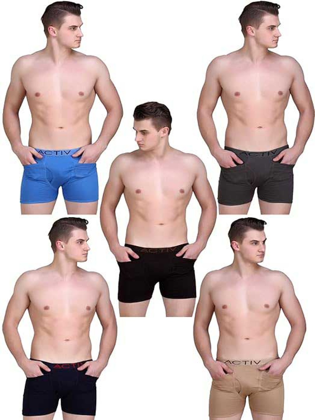 HAP Men Pack Of 5 Mid Rise Pure Cotton Trunks - Men's Active Pocket Trunk_Pk5_$P