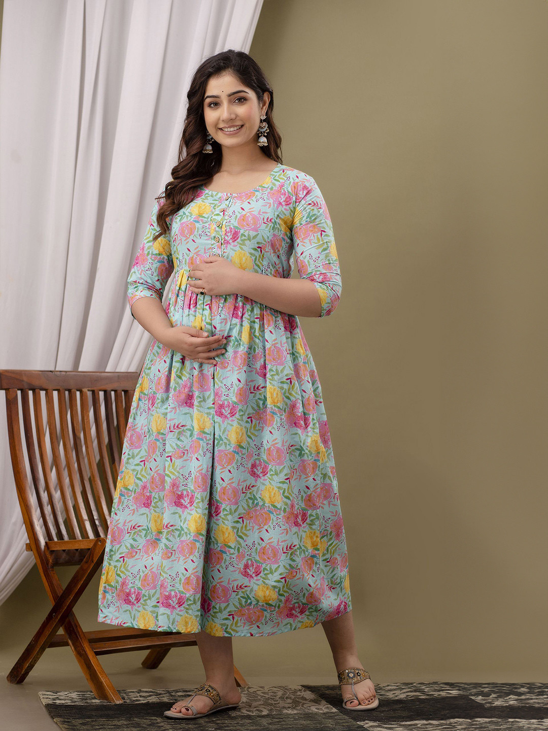 UrbanRang Floral Print Maternity Maxi Dress