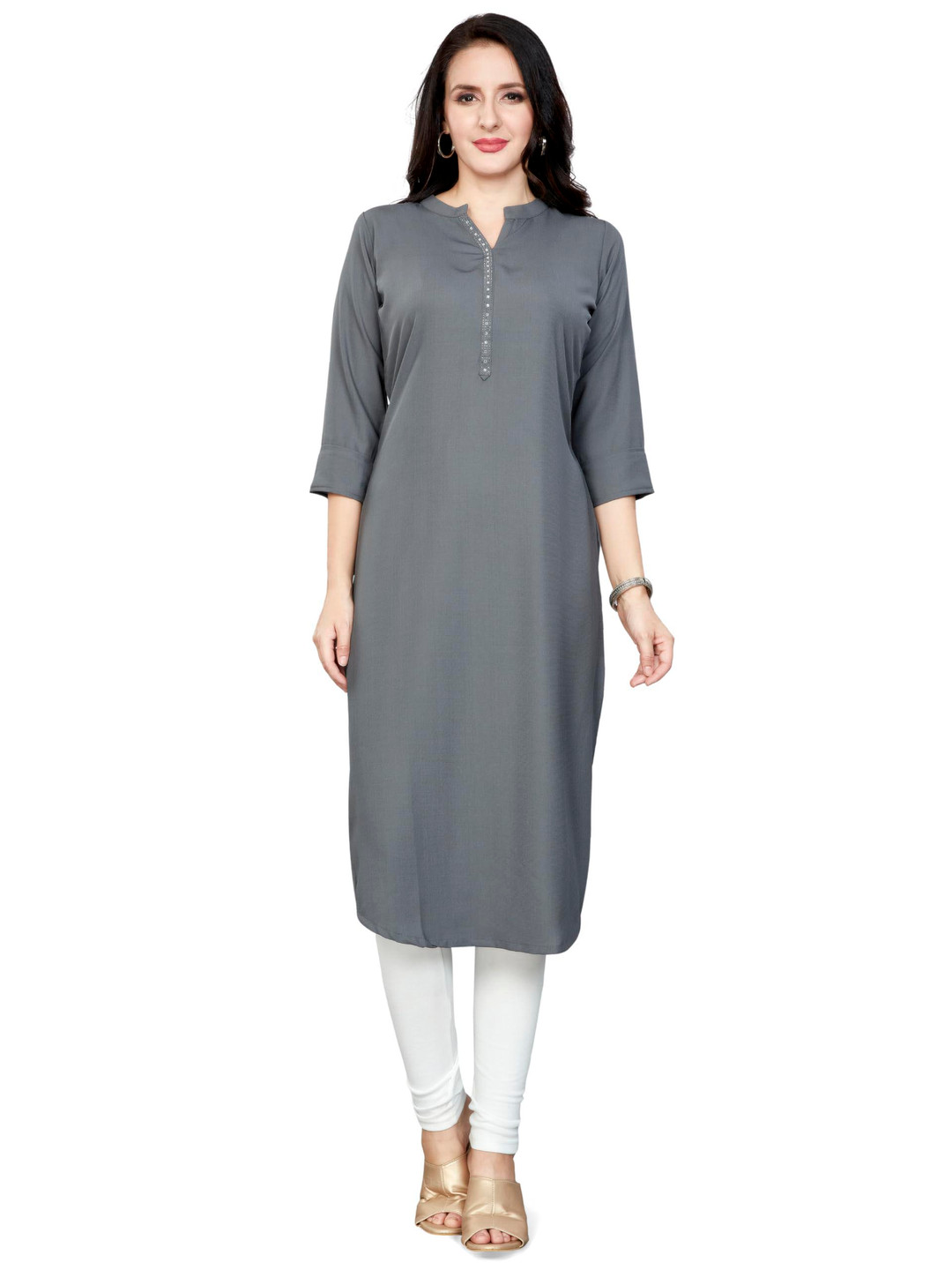 Nioni Swarovski Mandarin Collar Dobby Straight Kurta