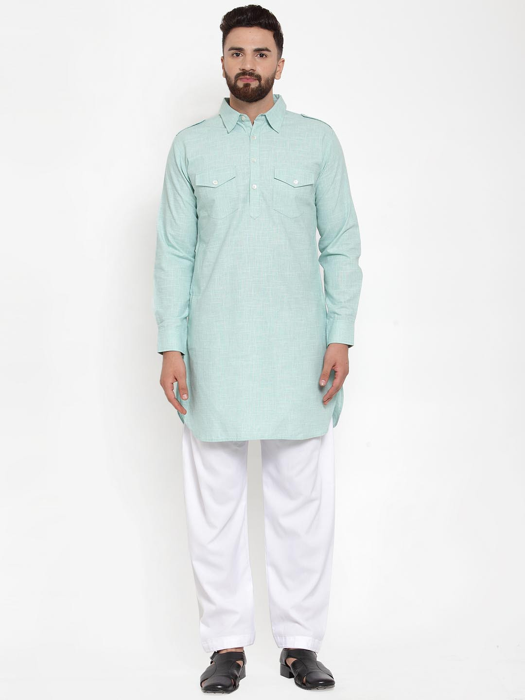 Moda Rapido Men Shirt Collar Shoulder Flaps Straight Pathani Kurta
