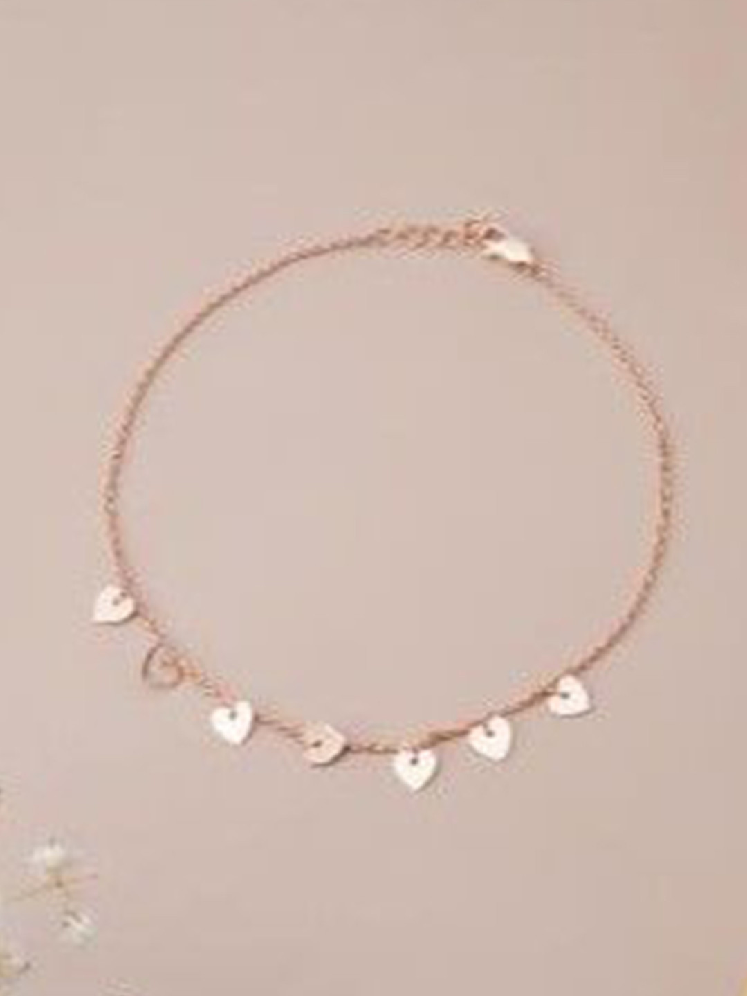 LIORA 925 Silver Jewellery Sterling Silver Rose Gold-Plated Heart charms anklet