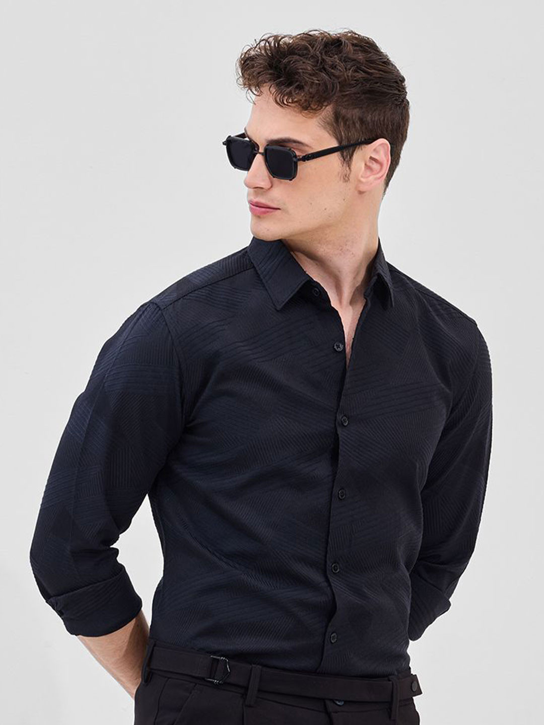 Snitch Textured Polyester Long Sleeves Slim Fit Shirt