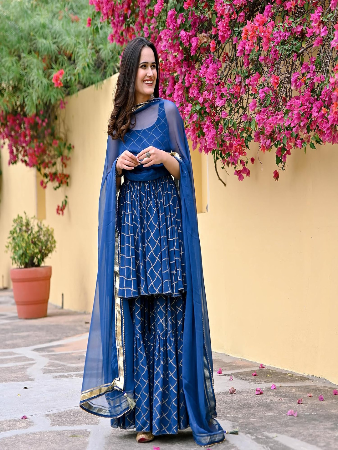 SINSINI Geometric Printed Pleated Gotta Patti A Line Kurta with Trousers & Dupatta