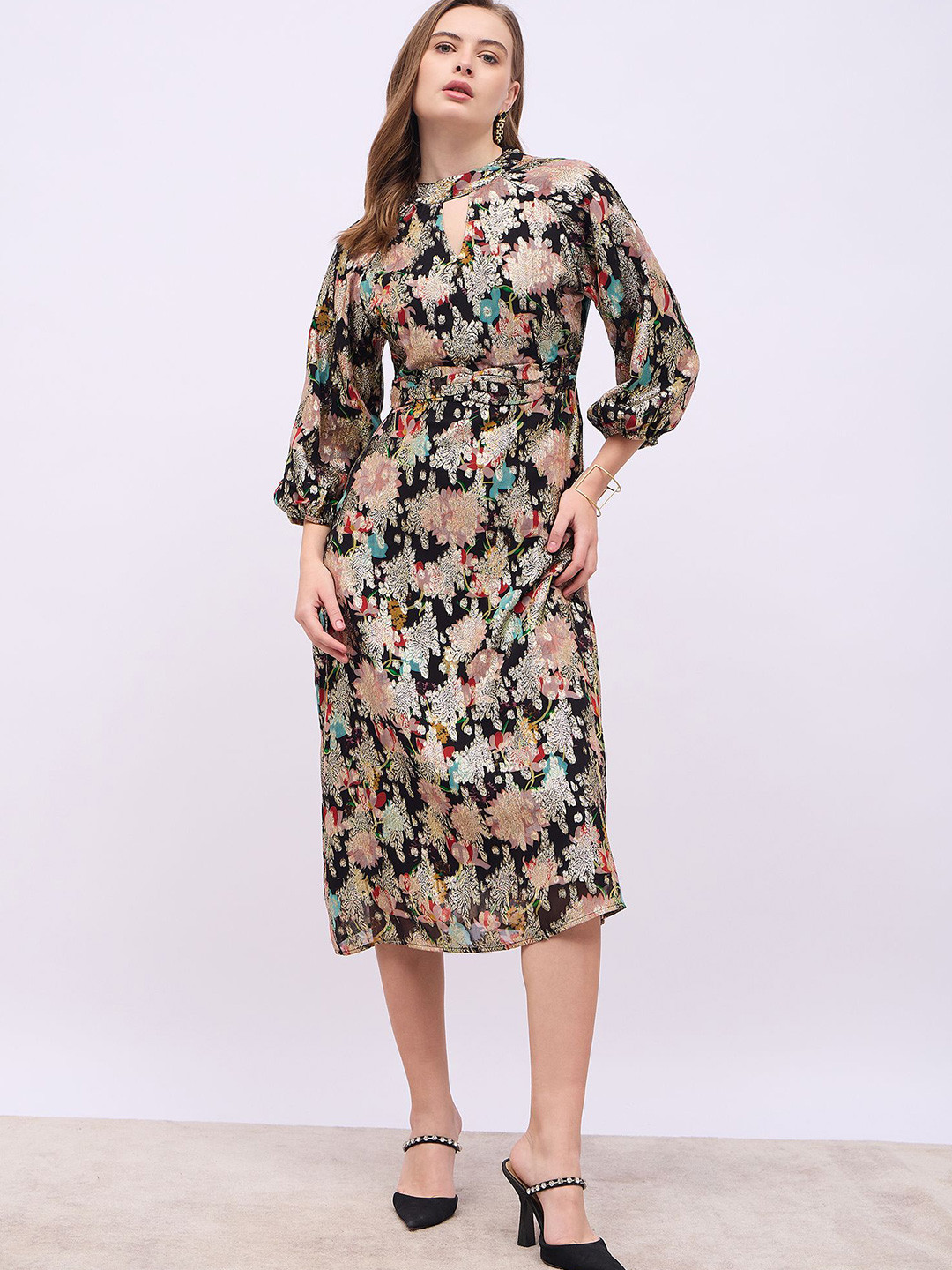 Styli Women Jacquard Floral Print Party Sheath Dress