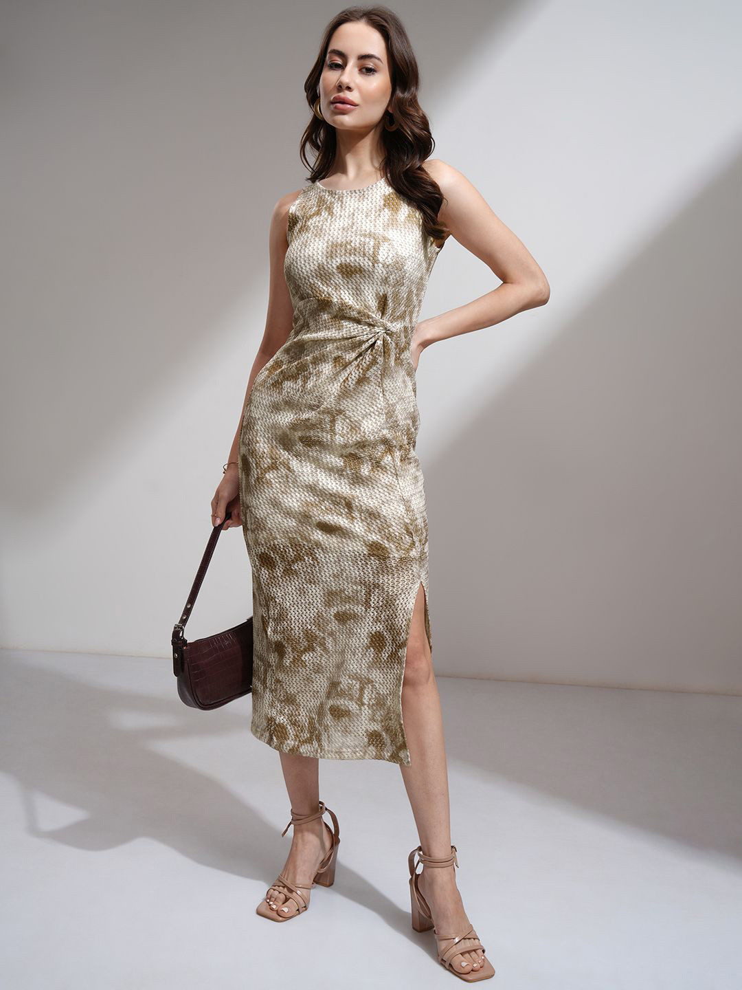 Tokyo Talkies Women Tie Die Twisted High Slit Crochet Dress