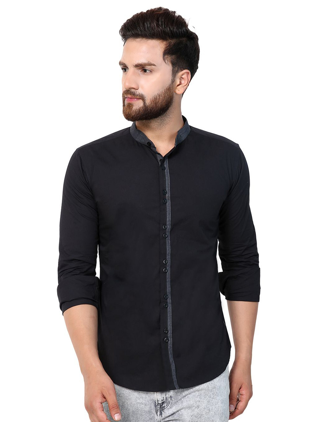 Moda Rapido Men India Slim Fit Mandarin Collar Solid Cotton Casual Shirt