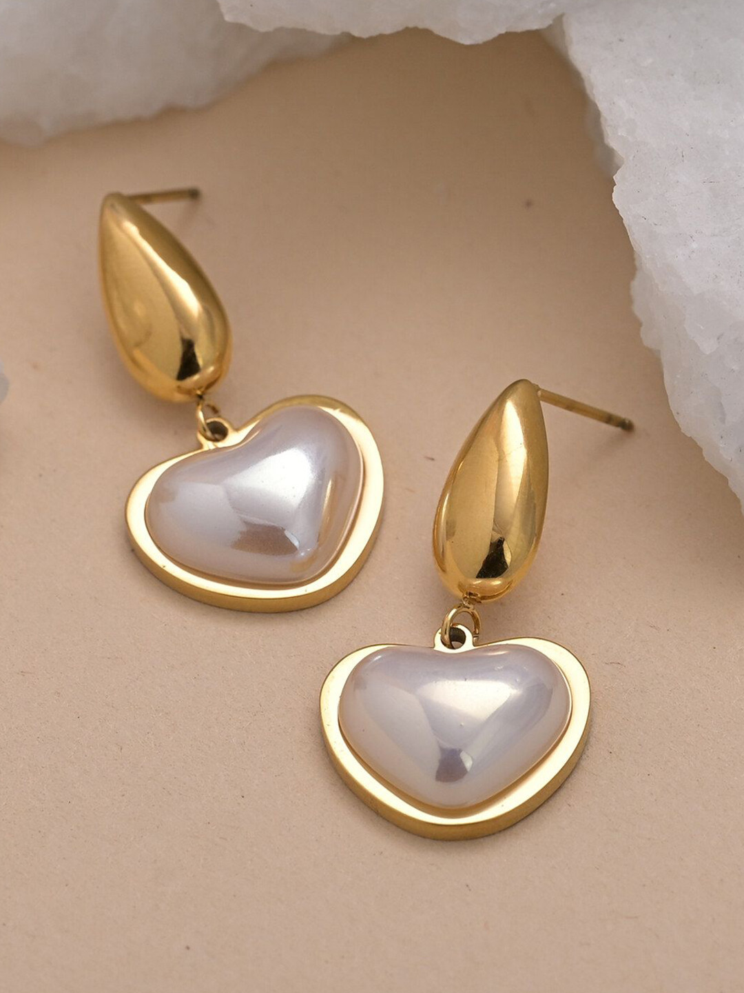 PALMONAS 18k Gold Plated Vintage Heart Stainless Steel Drop Earrings