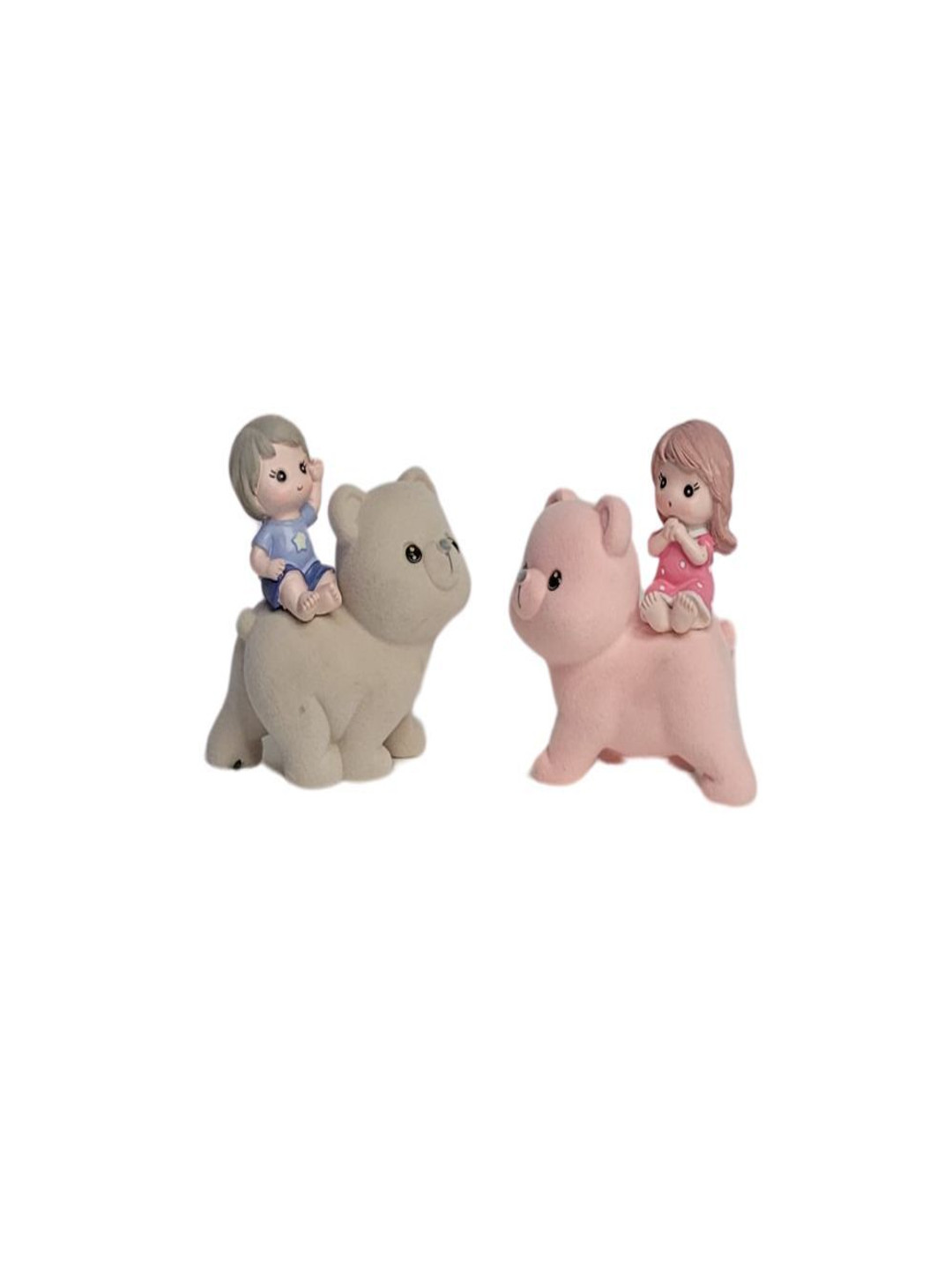 Wonderland Babies Sitting on Bear Miniature Pink Resin Natural Living Room Set of 2 Small Showpieces - 4 Inches
