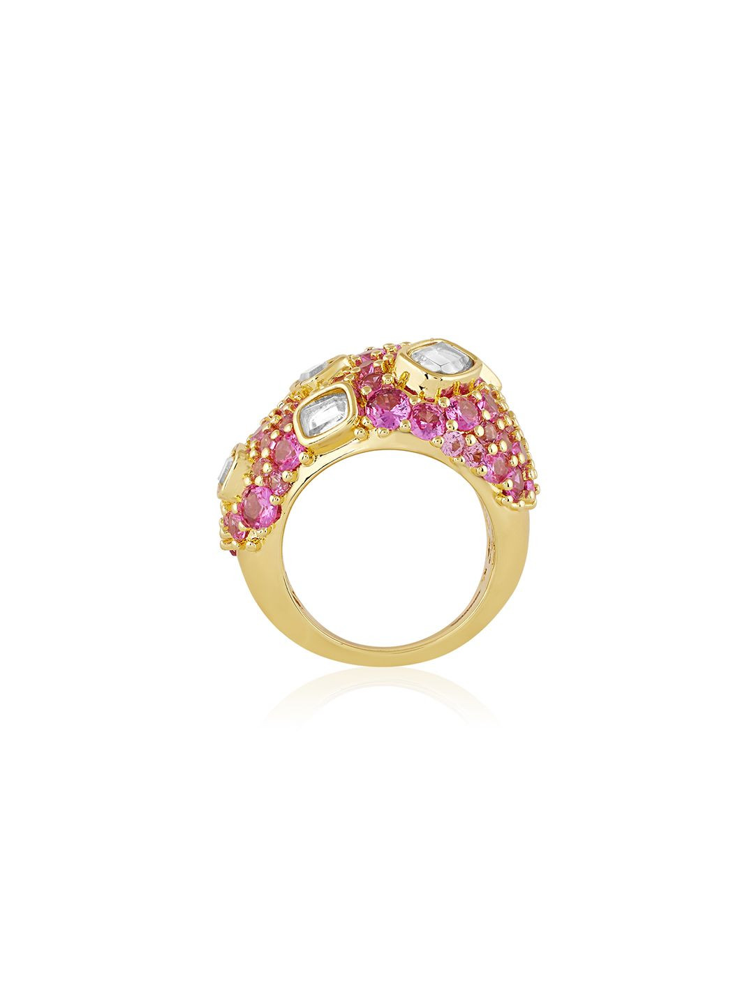 Isharya 18Kt Gold Plated Crystal Studded Ball Pink Party Ring
