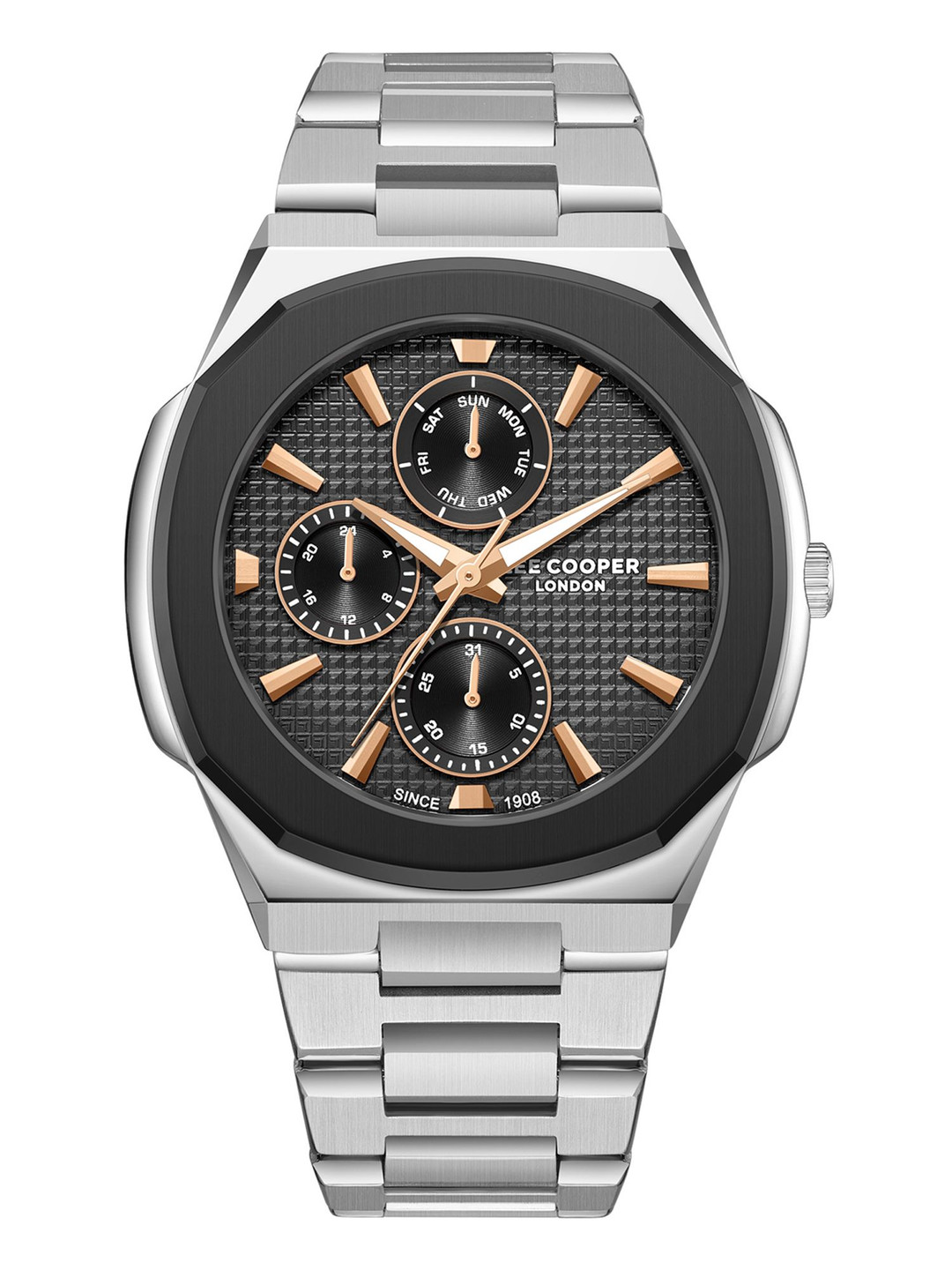 Lee Cooper Men Brass Dial & Stainless Steel Bracelet Style Straps Analogue Multi Function Watch LC08047.360