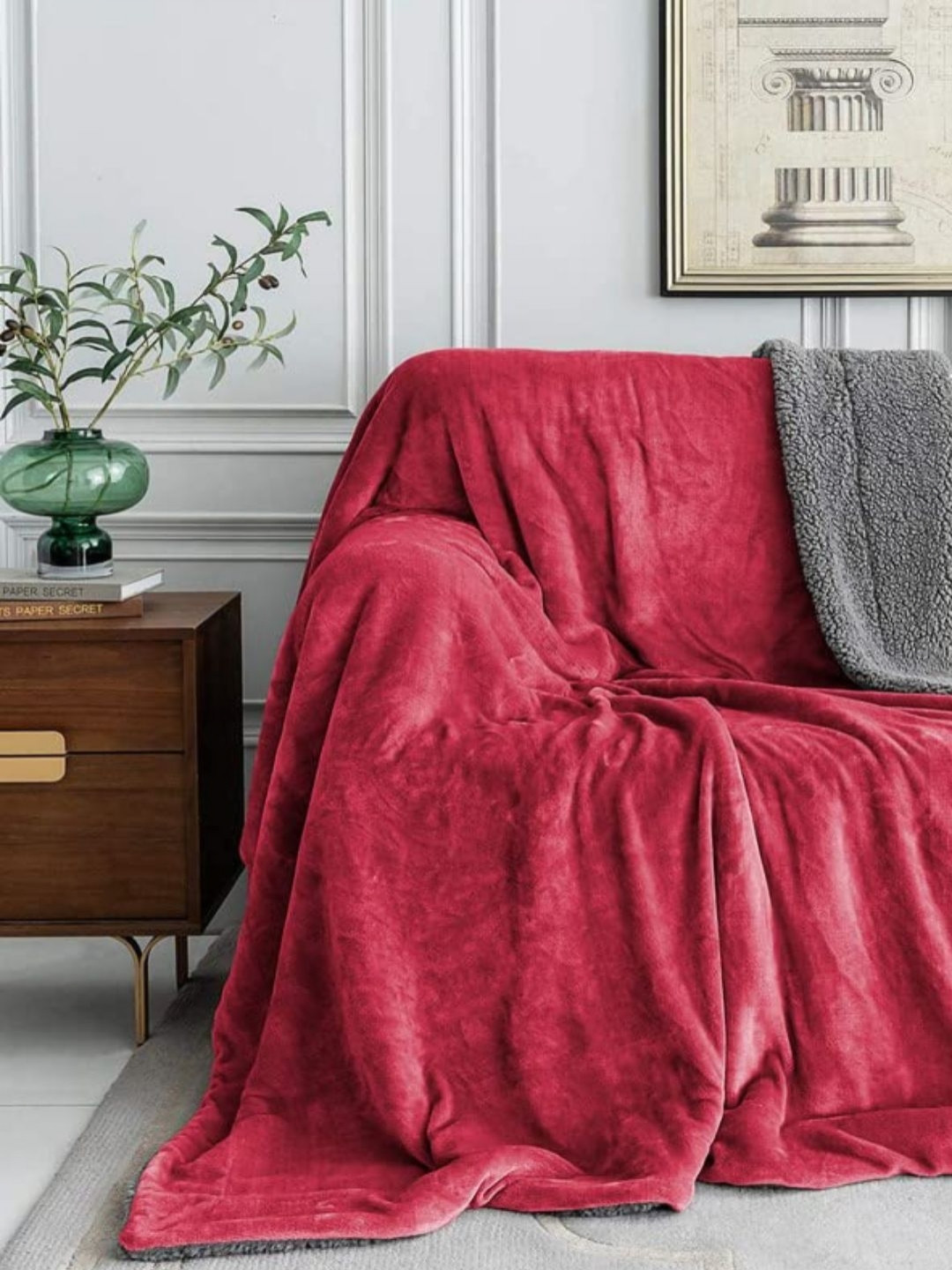 VAS COLLECTIONS Red & Grey 300 GSM Heavy Winter Single Bed Blanket