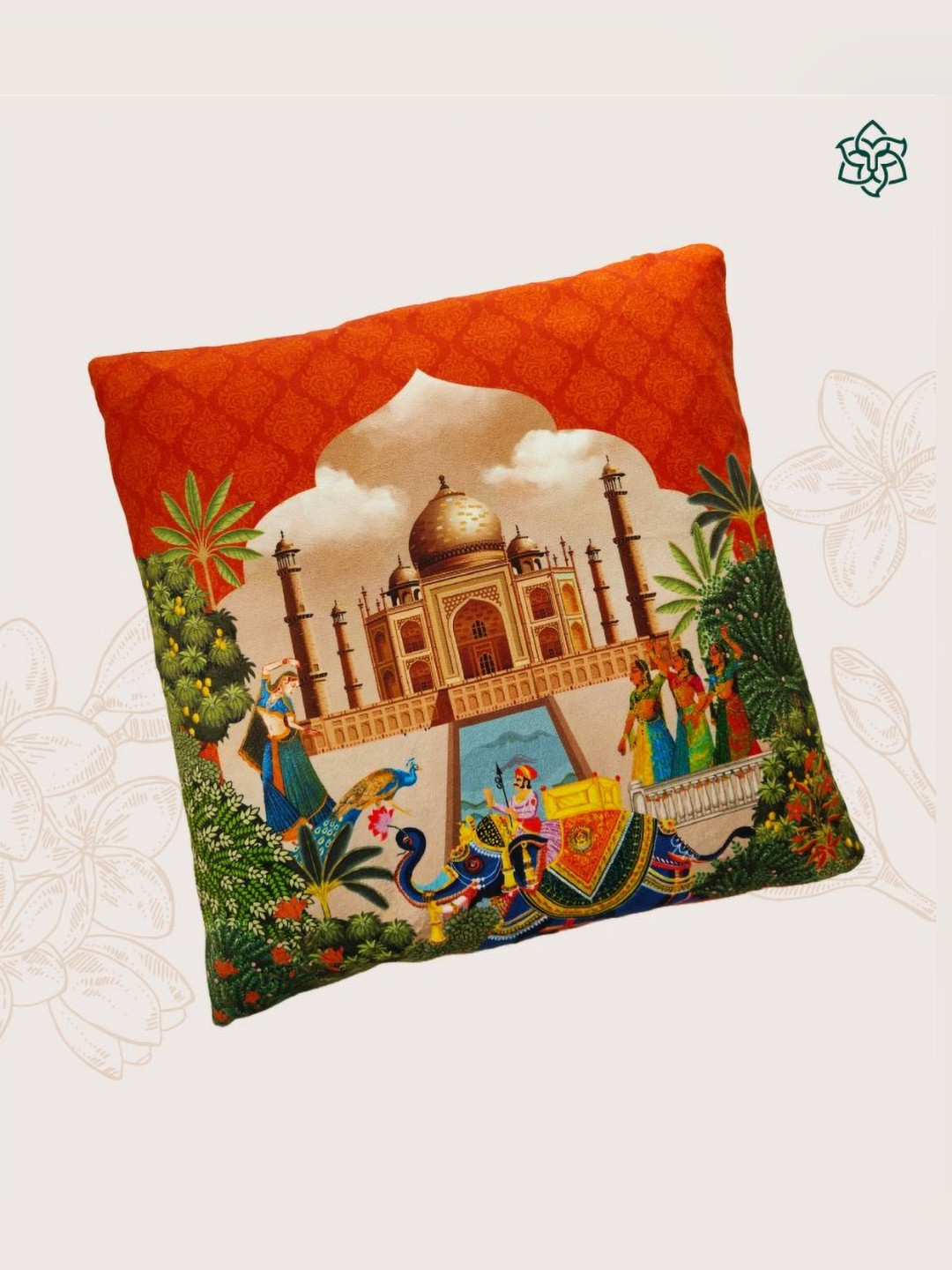 MAATIR DESIGNS Taj Orange Graphic Velvet Durable Square Cushion Covers - 16 x 16 In