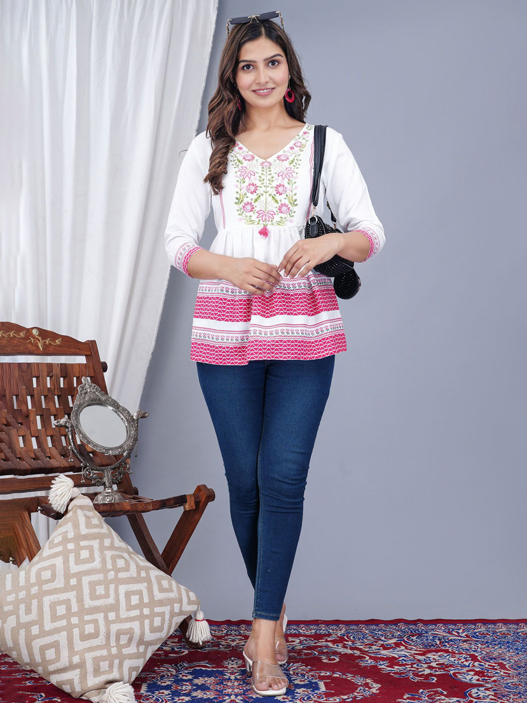 L.H HANDICRAFTS Women Floral Embroidered Empire Top