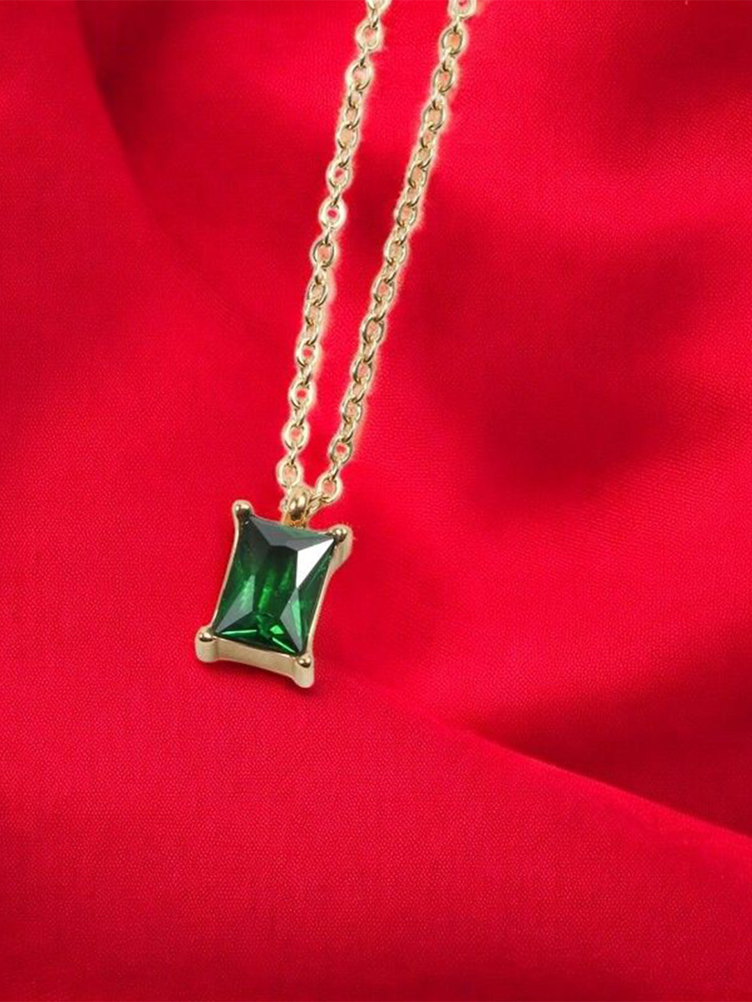 PALMONAS 18K Gold-Plated Stainless Steel Emerald Cubic Zirconia Studded Pendant With Chain