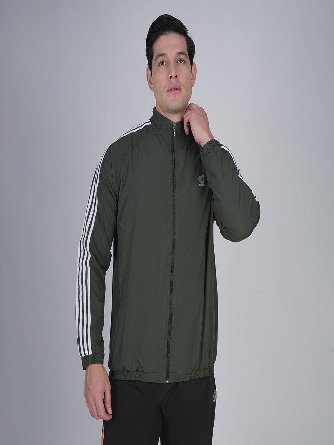 GOTO Men Stand Collar Striped Casual Lightweight Bomber Jacket