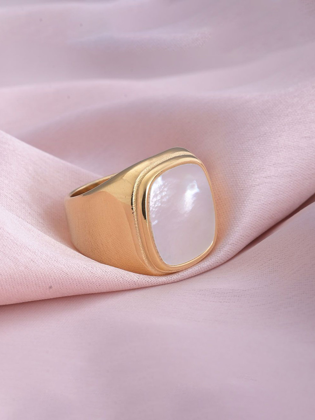 PALMONAS Gold-Plated Stainless Steel Stone Studded Anti Tarnish Cocktail Ring